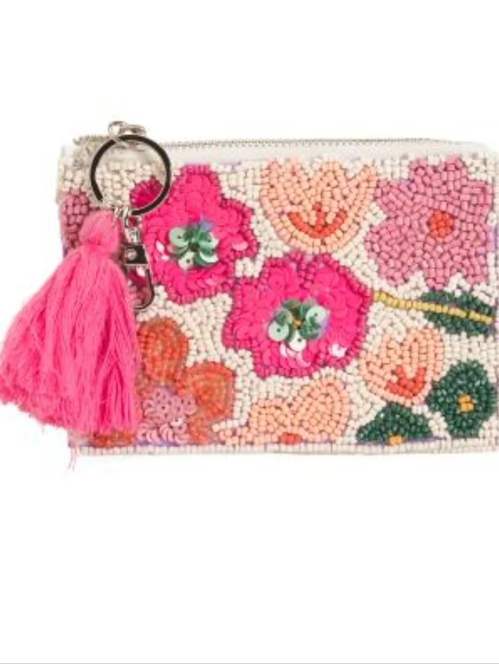 💕▪️Sol And Mer ▪️Pink Floral Beaded  Coin Purse Wristlet